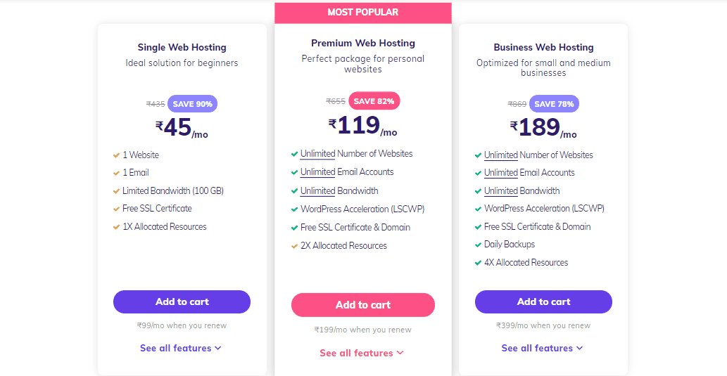Hostinger Hosting Pricing and Features